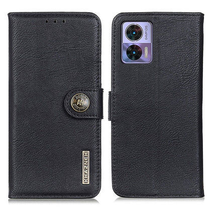 Black leather phone case with magnetic flap and cowhide texture