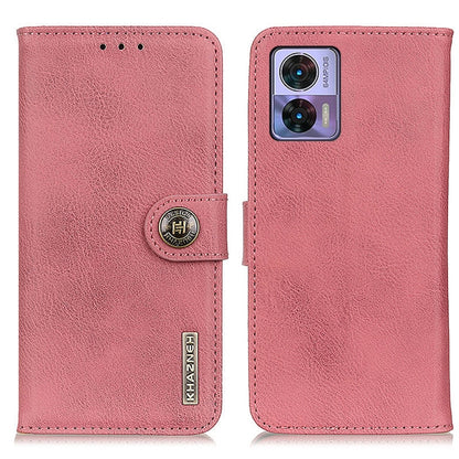 Cowhide-texture leather phone case with flip cover and snap, pink