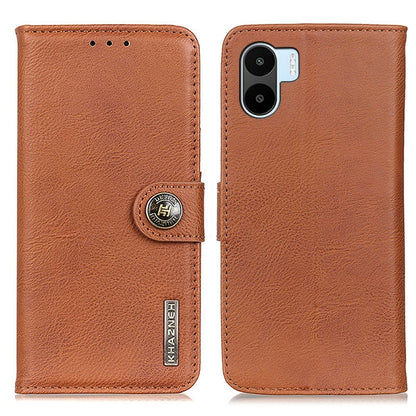 Brown leather phone case with magnetic flap and cowhide texture