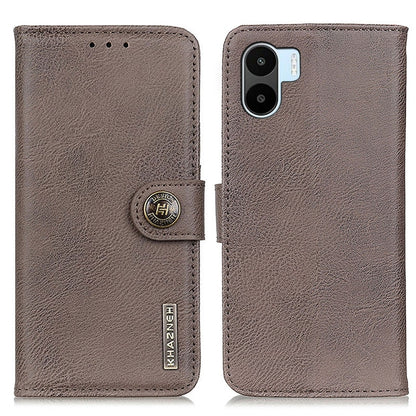 Gray-brown leather flip phone wallet case with stitched card slots