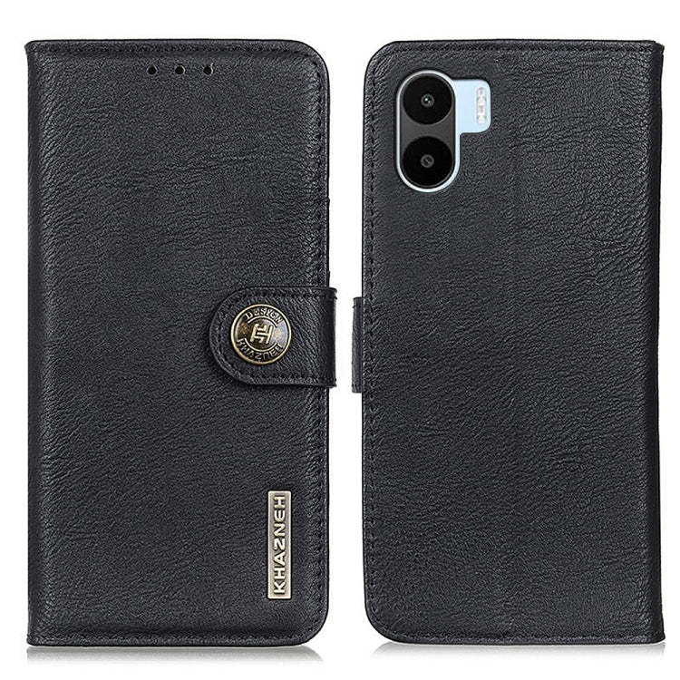 Cowhide-texture leather phone case with flip cover and snap, black