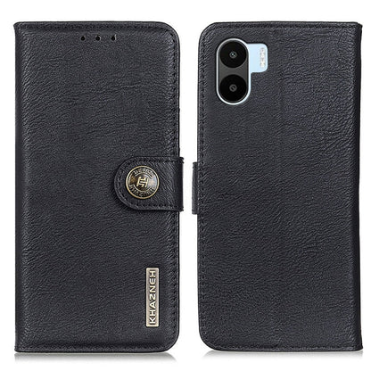 Cowhide-texture leather phone case with flip cover and snap, black