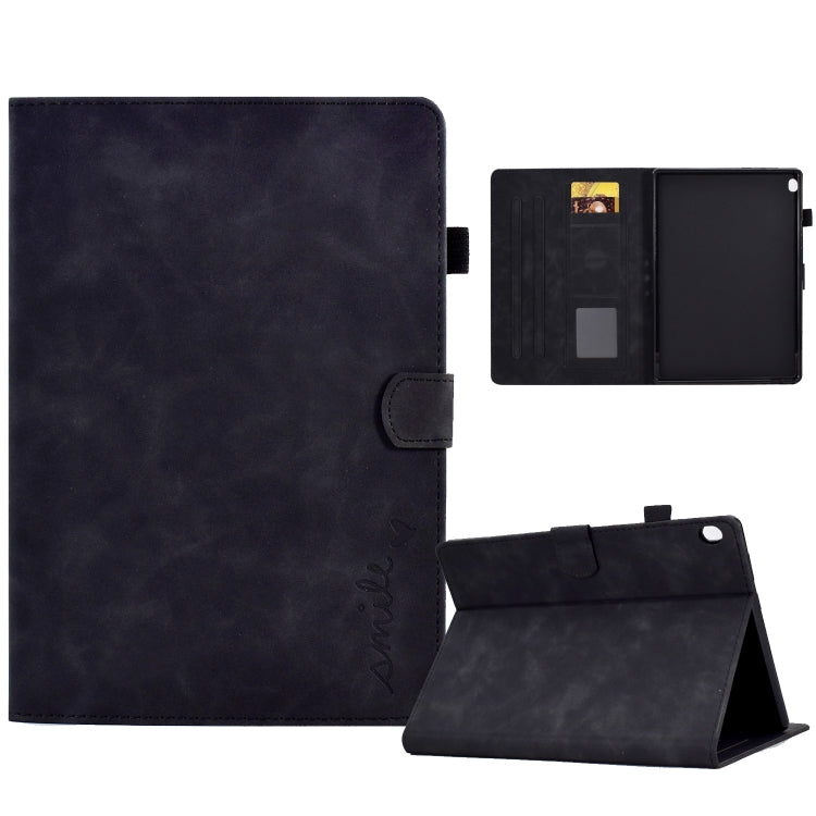 Embossed smile flip tablet leather case, dark navy/black, with stand and card slots