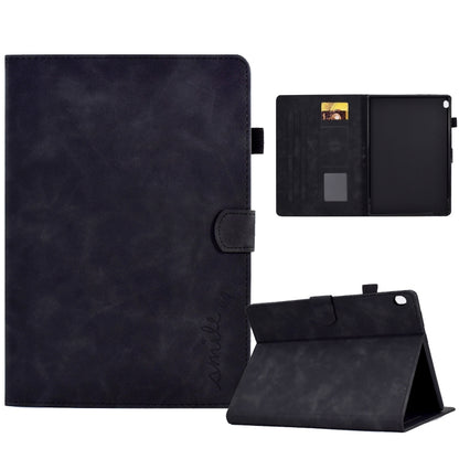 Embossed smile flip tablet leather case, dark navy/black, with stand and card slots