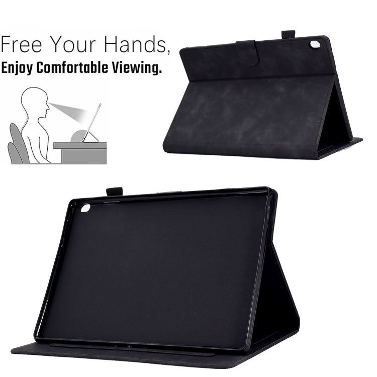 Embossed smile flip tablet leather case, dark navy/black, folio stand in tablet viewing angle