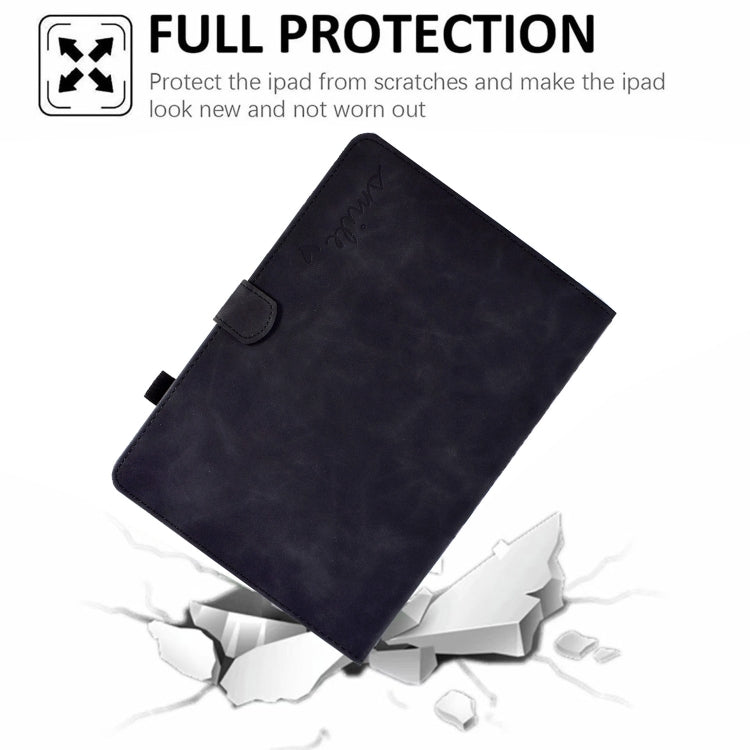 Embossed smile flip tablet leather case, dark navy/black, protective folio with stand