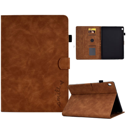 Embossed smile flip tablet leather case, brown, with stand and card slots