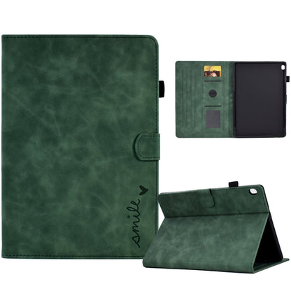 Embossed smile flip tablet leather case, green, with stand and card slots