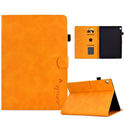 Tan leather flip tablet case with folio stand and cutout card slots for screen protection.