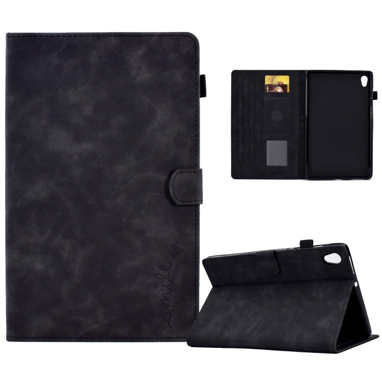 Black leather flip tablet case with folio stand, side opening, and card slots.