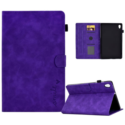 Purple leather flip tablet case with folio stand and card slots for tablet protection.