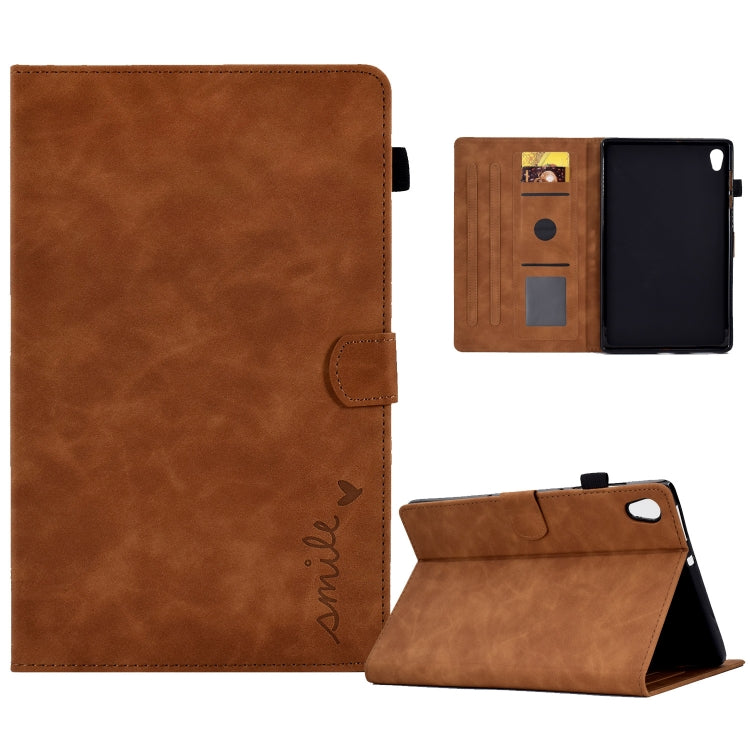 Brown leather flip tablet case with folio stand and card slots for tablet protection.