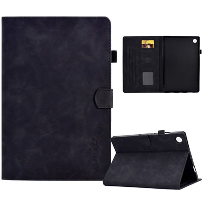 Embossed smile flip tablet leather case, dark blue, with stand and card slot