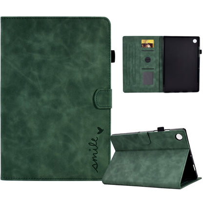 Embossed smile flip tablet leather case, green, with stand and card slot