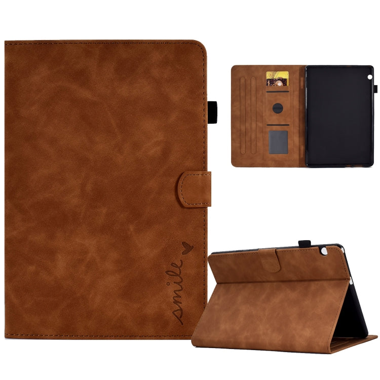 Brown folio tablet case with flip stand and front cover with camera cutout
