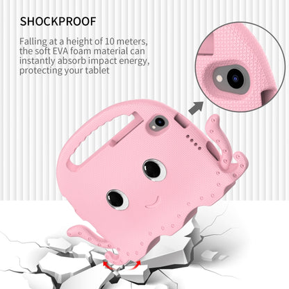 Pink octopus tablet case showing camera hole detail and rugged bump design