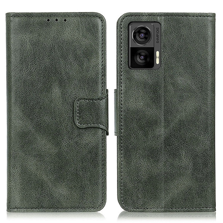Dark green Crazy Horse texture leather flip phone case with magnetic clasp and card pocket