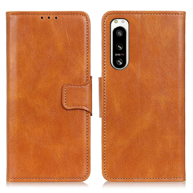 Brown Crazy Horse leather folio phone case with flip cover, magnetic clasp, and card pocket