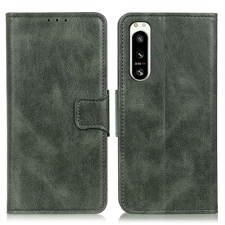 Dark green Crazy Horse texture leather flip phone case with camera cutout and card pocket