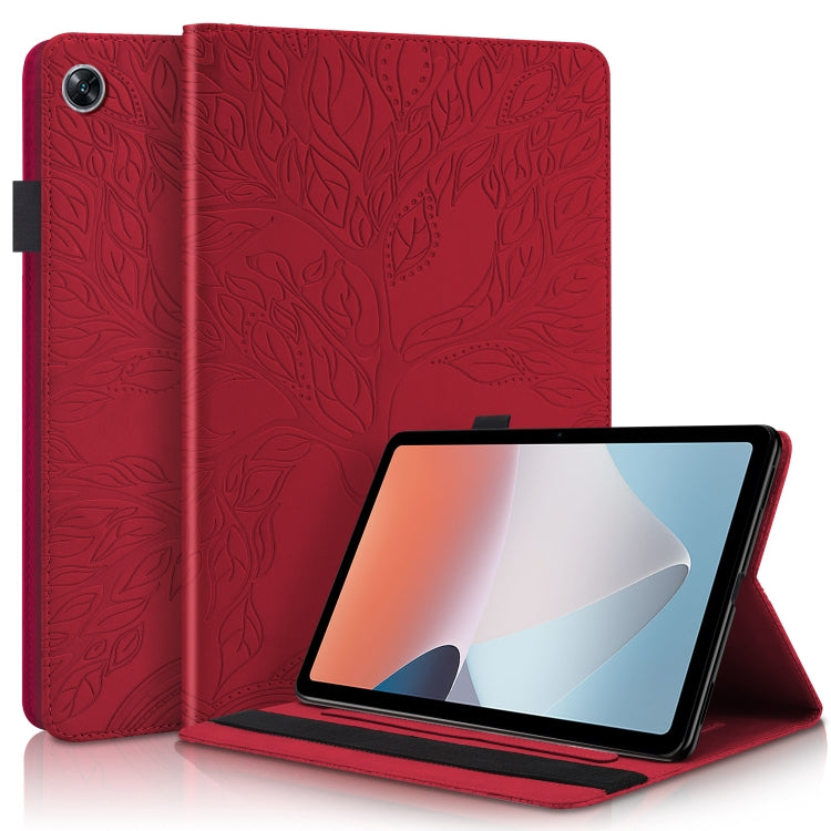 Red embossed leather tablet case with flip cover and stand, for tablet