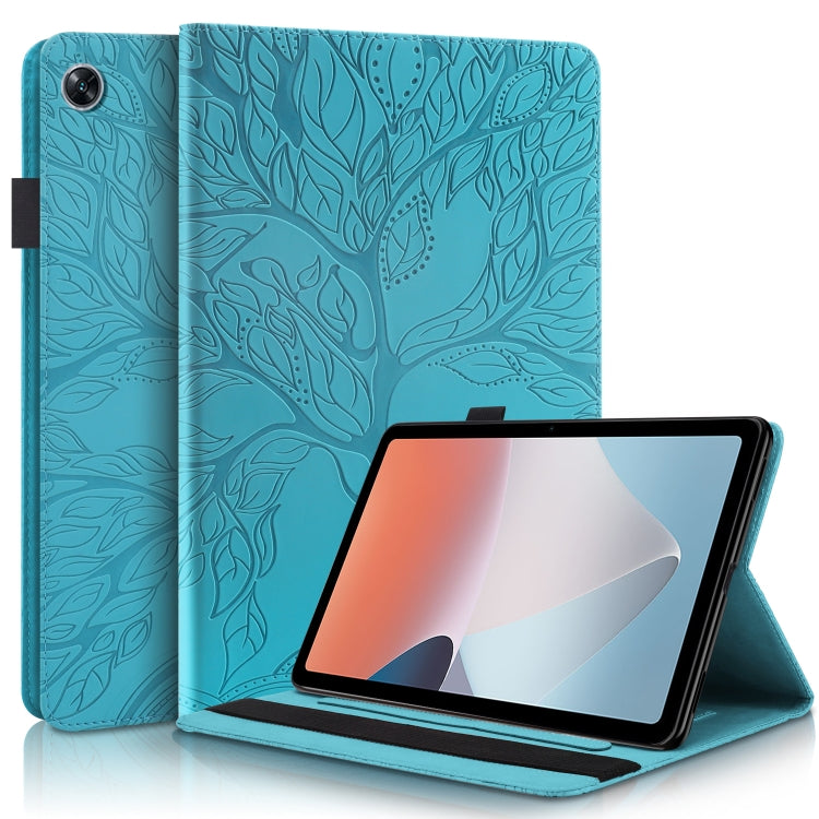 Turquoise leaf-embossed folio tablet case with horizontal flip stand and viewing cover