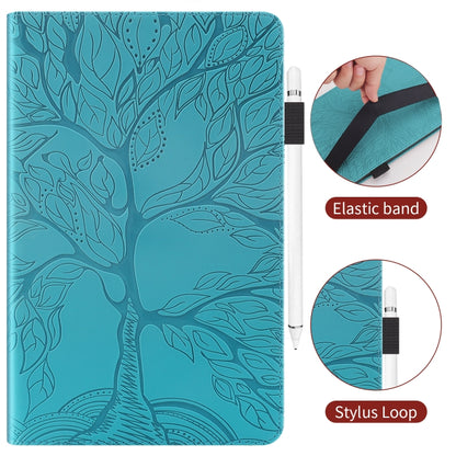 Turquoise leaf-embossed folio tablet case with elastic band and stylus loop features