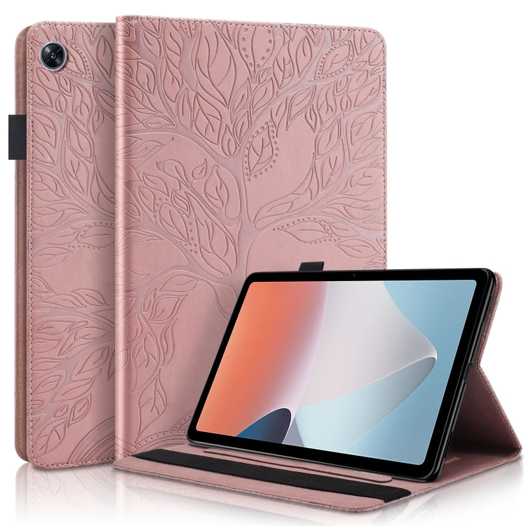 Blush pink leaf-embossed folio tablet case with horizontal flip stand and tablet
