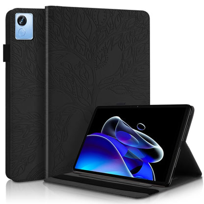 Black leaf-embossed folio tablet case with horizontal flip stand and tablet