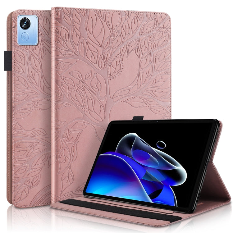 Blush pink leaf-embossed folio tablet case with landscape stand and rear cover