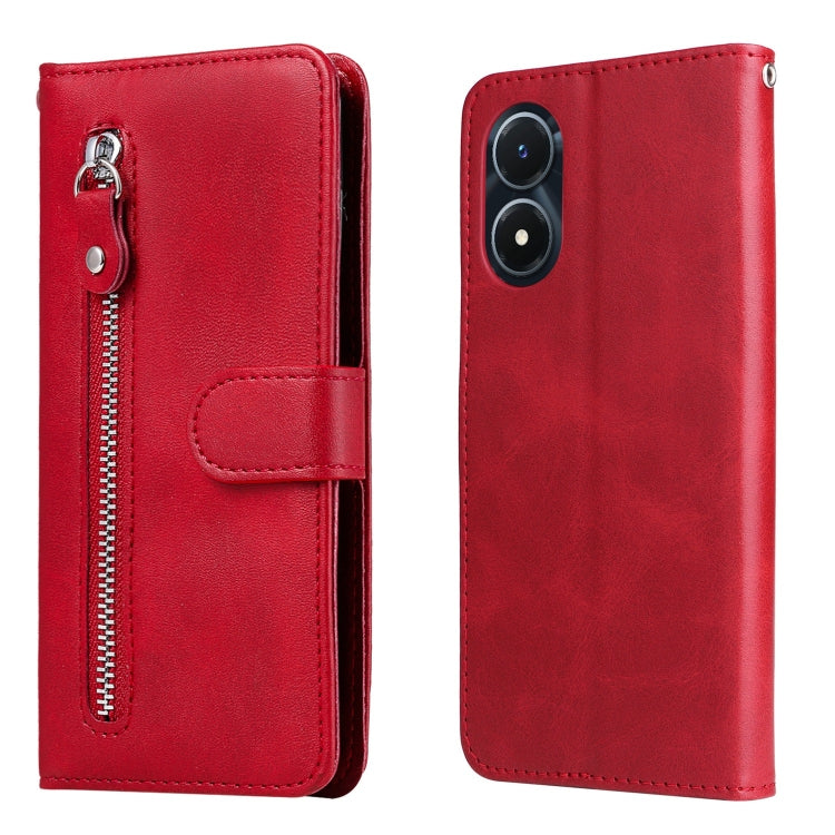 Red leather phone case with front zipper and card holder flap