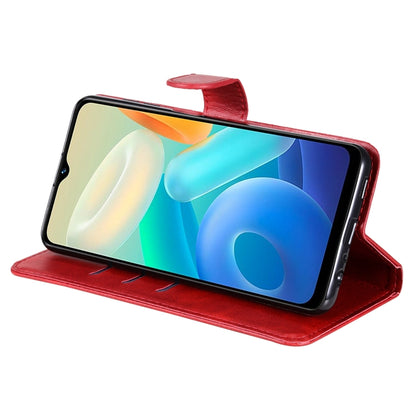 Red leather flip phone case with fold stand, phone held in place