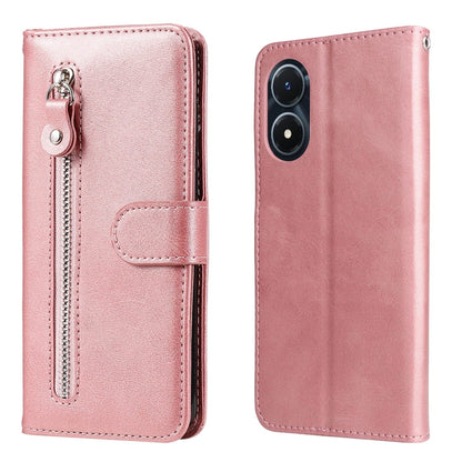 Rose leather zipper phone case with flip cover and front card slot pocket.