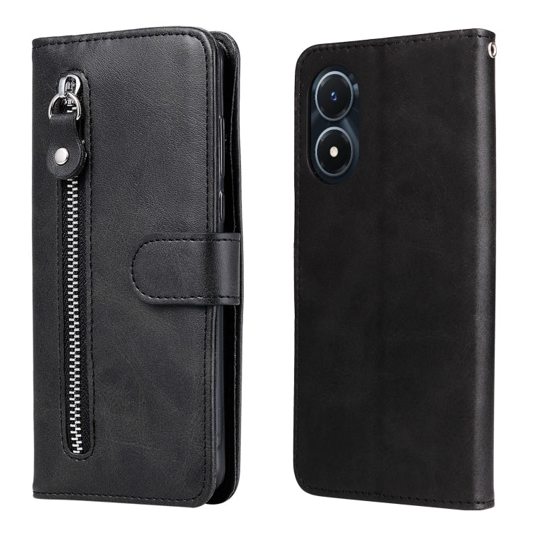 Black leather zipper phone case with flip cover and front card slot pocket.