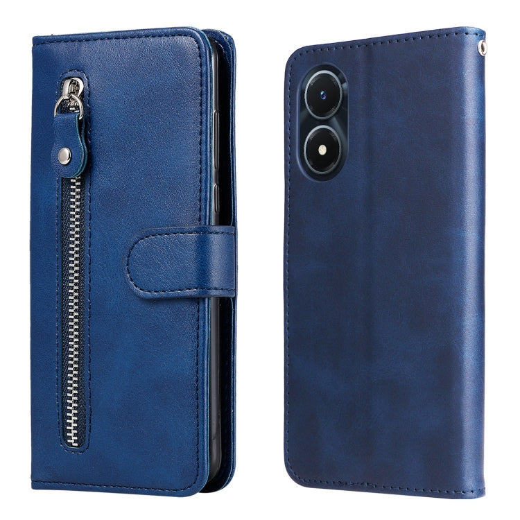 Zipper leather phone case with card holder, textured blue finish