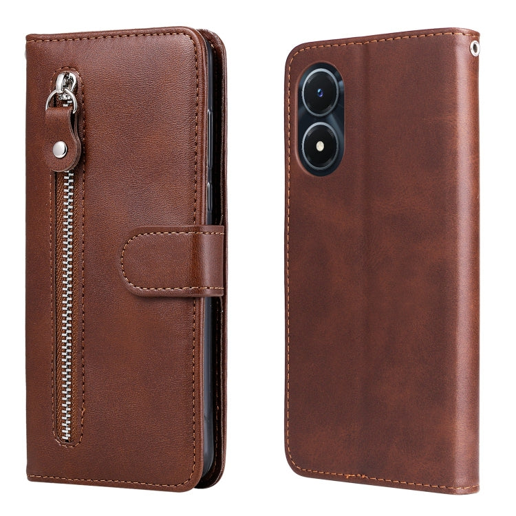 Zipper leather phone case with card holder, textured brown finish