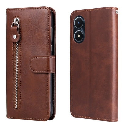 Zipper leather phone case with card holder, textured brown finish