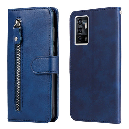 Zipper leather phone case with card holder, textured blue finish, camera cutout