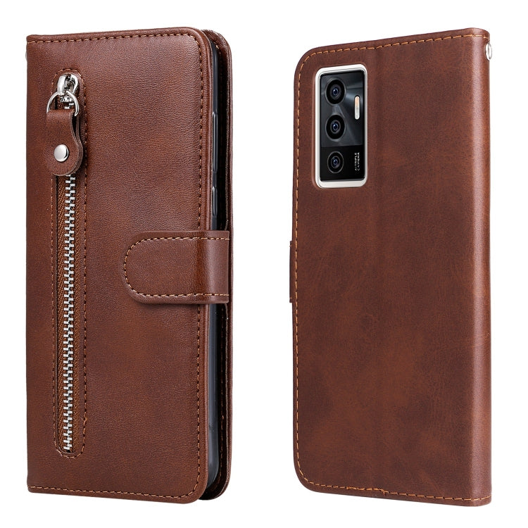 Zipper leather phone case with card holder, textured brown finish, camera cutout