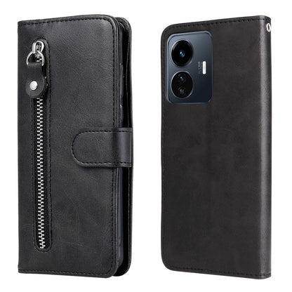 Black leather zipper phone case with flip cover and front card slot pocket.