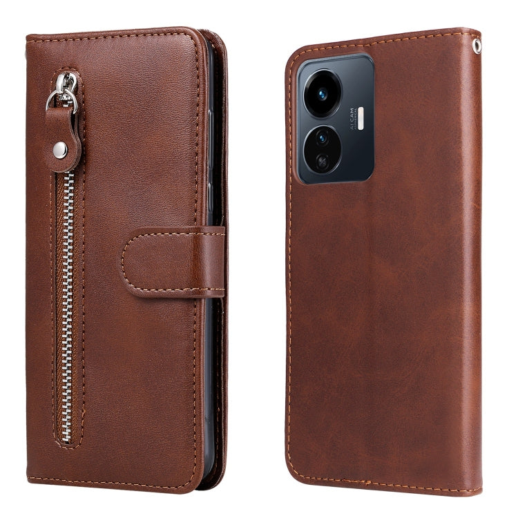 Zipper leather phone case with card holder, textured brown finish, rear camera openings