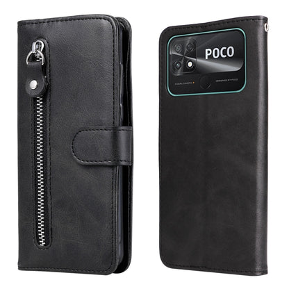 Black leather zipper phone case with flip cover and front card slot pocket.