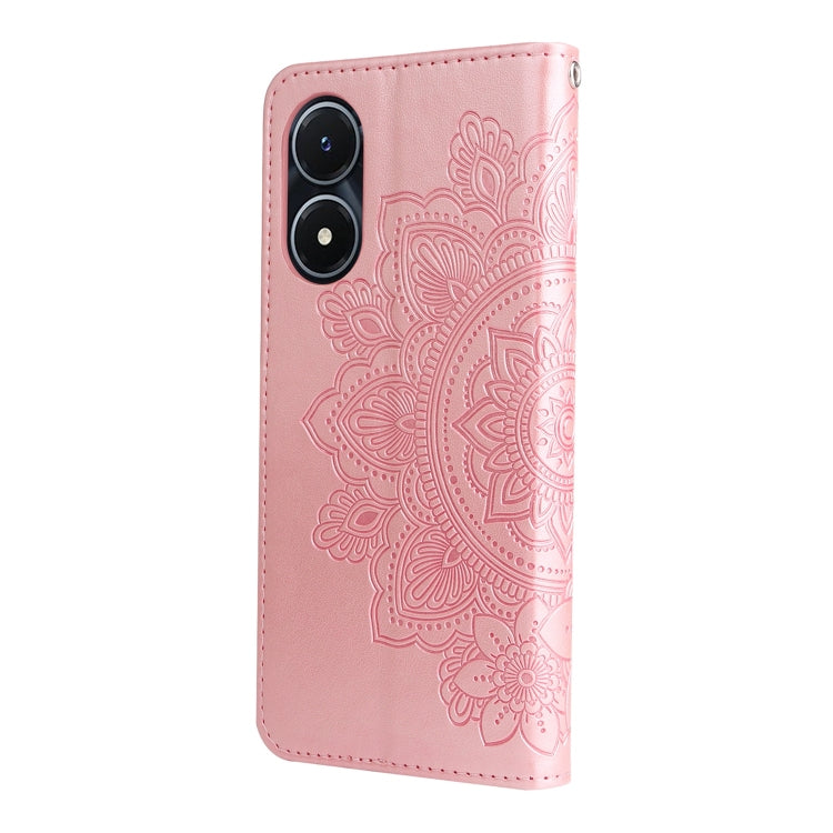 Pink embossed floral leather phone case with cutouts for dual cameras