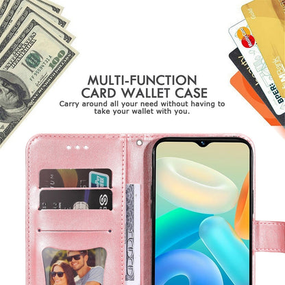 Pink embossed floral leather wallet phone case interior with multi-card slots