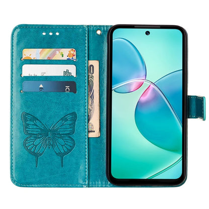Embossed butterfly flip leather phone case, teal, with card slots and screen cover