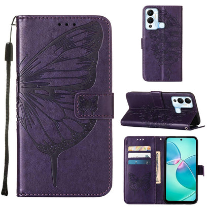 Embossed butterfly flip leather phone case, purple, with embossed butterfly design