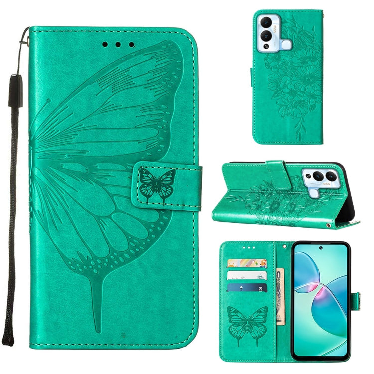 Embossed butterfly flip leather phone case, green-teal, flip cover with card holder