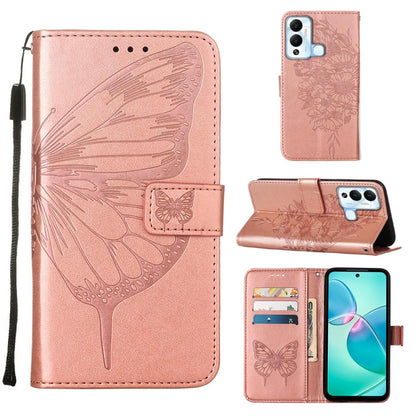 Rose gold embossed butterfly flip leather phone case with card slots and stand