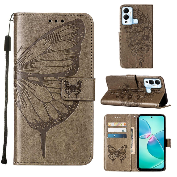 Brown embossed butterfly flip leather phone case with card slots and stand