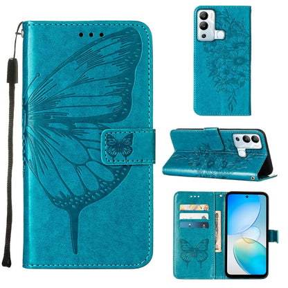 Blue embossed butterfly flip leather phone case with card slots and kickstand