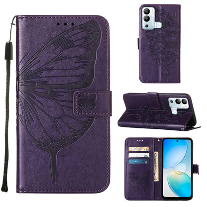Dark purple embossed butterfly flip leather phone case with card slots and kickstand